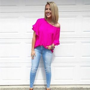 UMGEE Pink Ruffle sleeve top Size Small